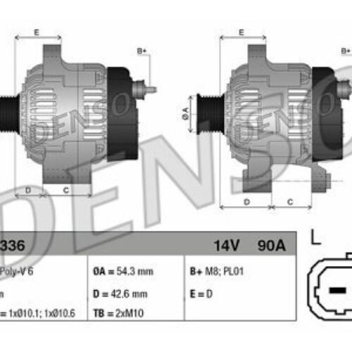 Alternator Citroen, Fiat, Lancia, Peugeot, 90 A, 54,3 mm