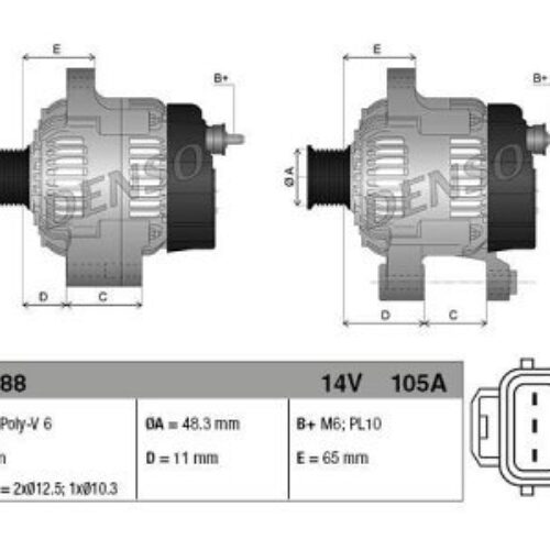 Alternator Ford Fiesta, Focus, Fusion, 105 A, 48,3 mm