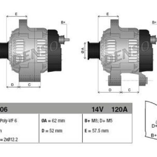 Alternator Opel Astra, Signum, Vectra, Zafira, 120 A, 62 mm