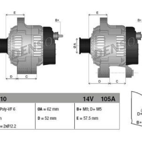 Alternator Opel Astra, Signum, Vectra, Zaifra, 105 A, 62 mm