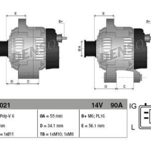 Alternator Toyota Auris, Avensis, Corolla, 90 A, 55 mm