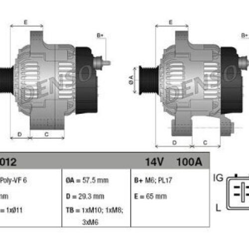 Alternator Toyota Auris, Yaris, Urban Cruiser, 100 A, 57,5 mm