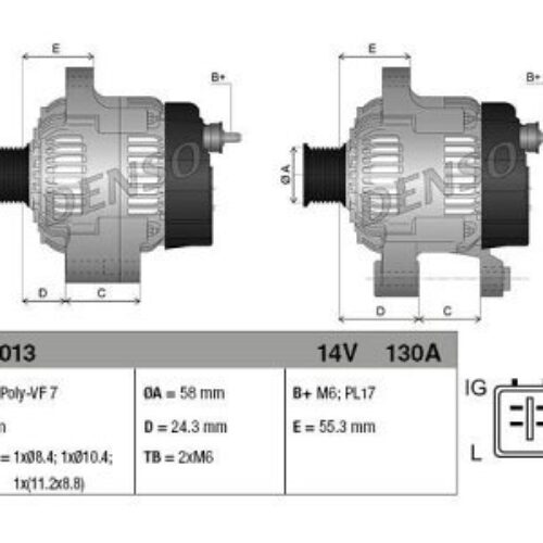 Alternator Toyota Yaris, Auris, Urban Cruiser, 100 A, 58 mm